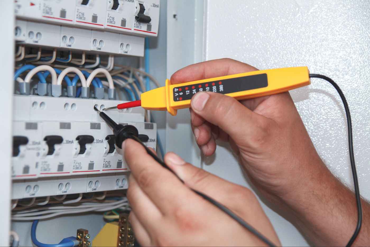 Electrical testing at a fuse board